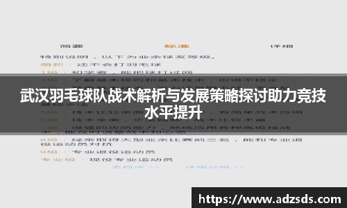 武汉羽毛球队战术解析与发展策略探讨助力竞技水平提升